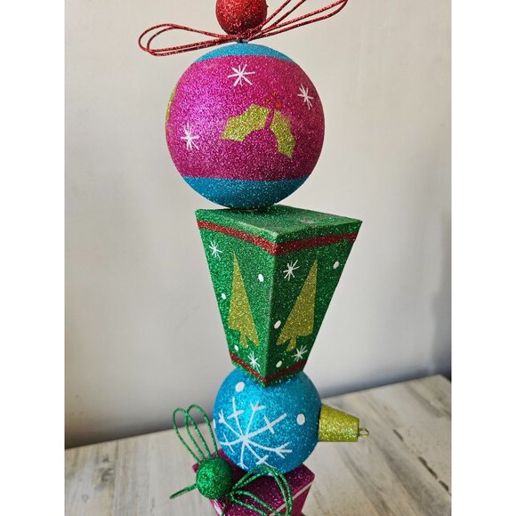 Pier 1 glitter ornament centerpiece vintage Xmas decor blue green unique retired - Picture 3 of 10